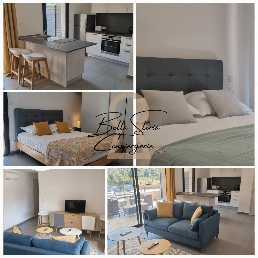 Gray minimalist interior photo collage Instagram post 13 "Votre clé pour des vacances parfaites à Porto-Vecchio."